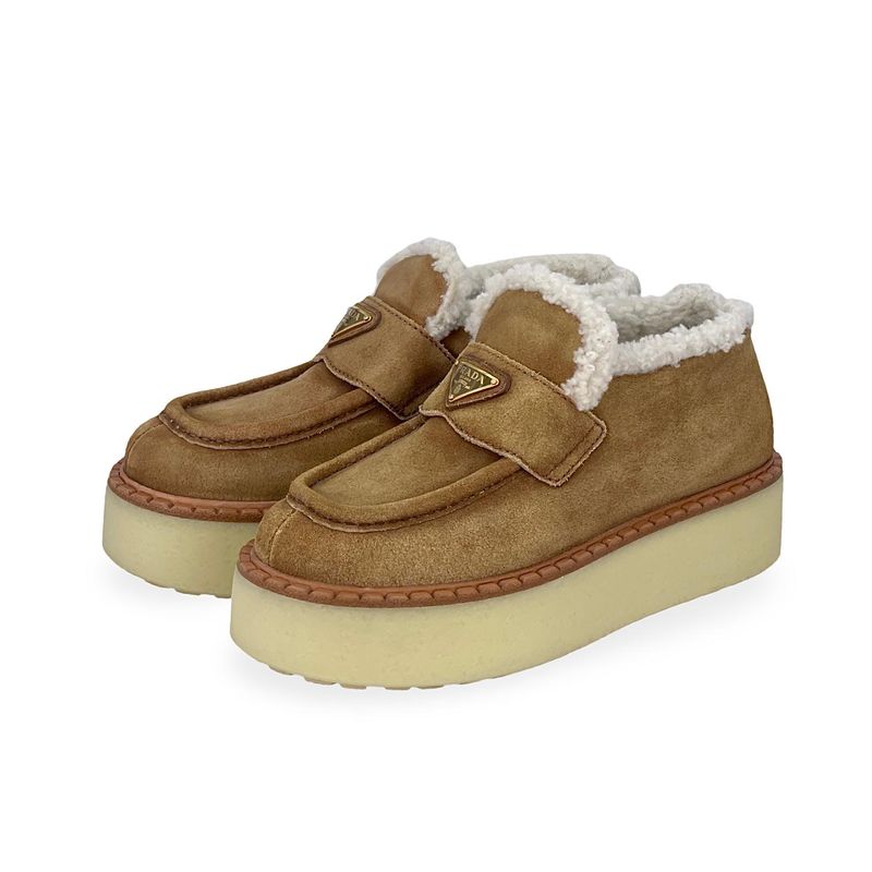 Prada Brown Suede Fur Loafers 37 - 1