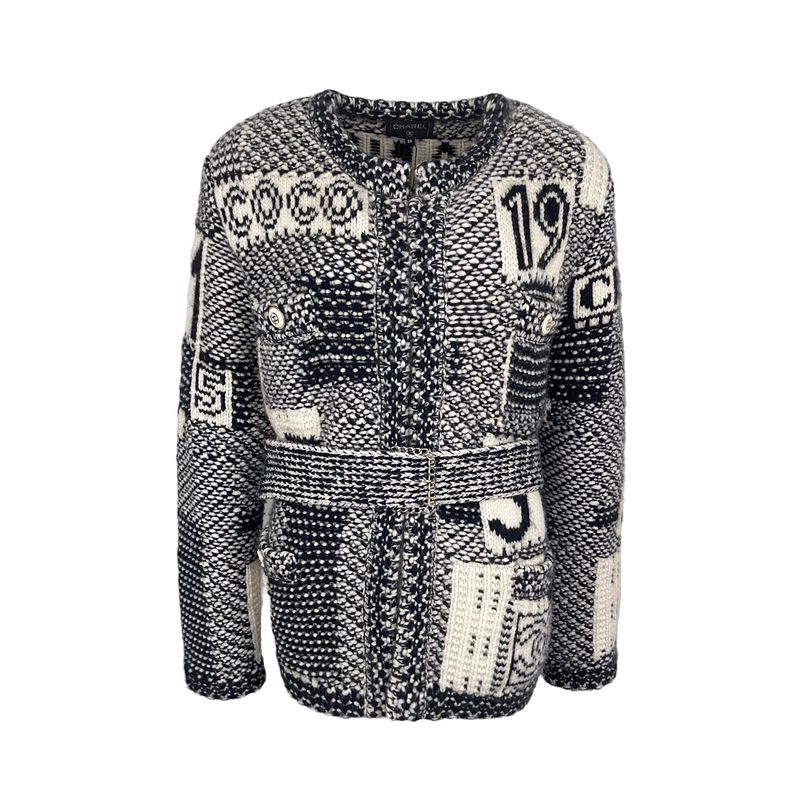 Chanel Black White Cashmere Knit Belted 2020 Cardigan 38 - 1