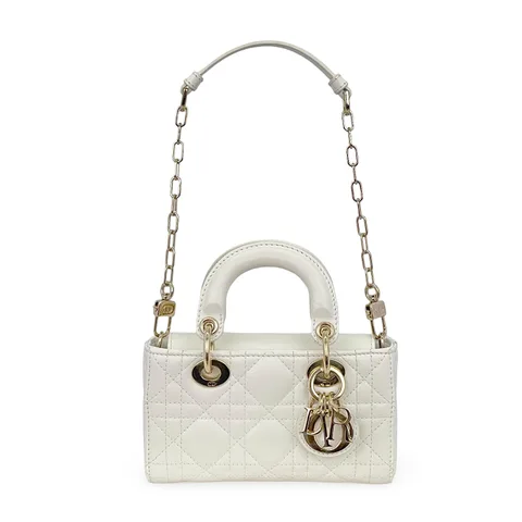 Christian Dior White Cannage Lambskin Micro Lady D-Joy Bag - 1
