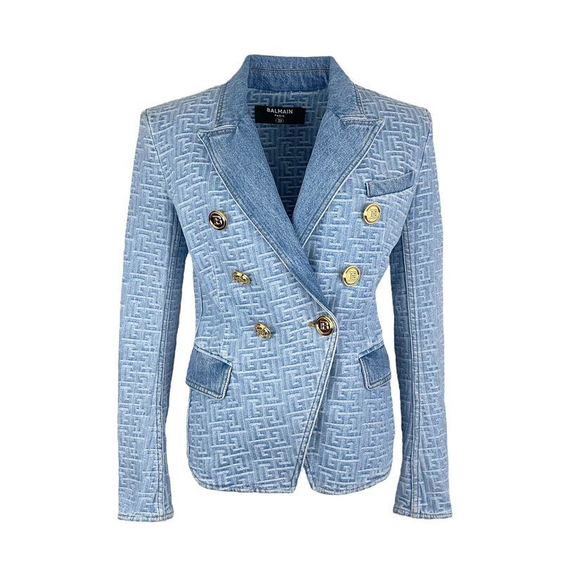 Balmain Blue Logo Printed Gold Button Denim Jacket 38 - 1