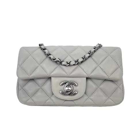 Chanel Grey Lambskin Ruthenium Hardware Mini Square Classic Bag
