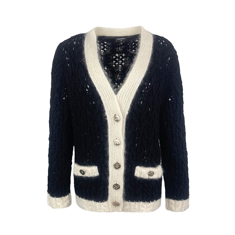 Chanel Black White Wool Cable Knitwear 2025 Cardigan 40 - 1