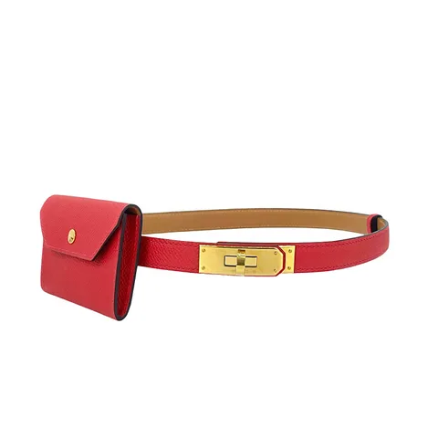 Hermes Epsom Leather Gold Hardware Rouge Radieux Kelly Pocket 18 Belt