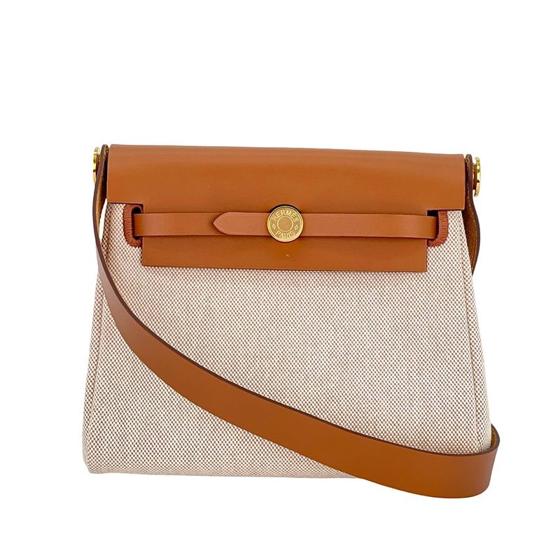 Hermes Viking Canvas Vache Hunter Leather Gold Hardware Ecru Beige Fauve Herbag 20 - 1
