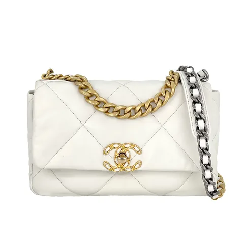 Chanel White Quilted Goatskin Small Flap 19 Bag