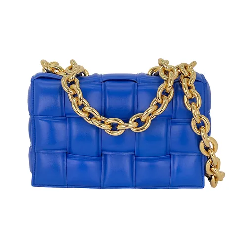 Bottega Veneta Blue Padded Leather Gold Chain Cassette Bag