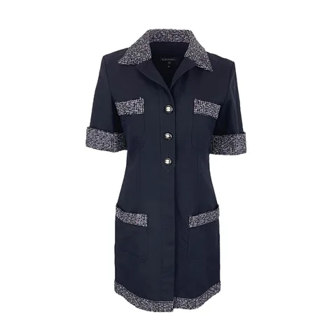 Chanel Black Cotton Multicolor Tweed Pattern Sequin Embellished 2023 Shirt Dress 38