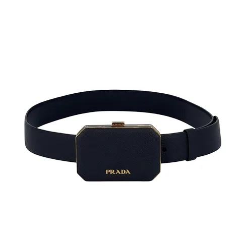 Prada Black Saffiano Leather Vanity Case Belt 80 - 1