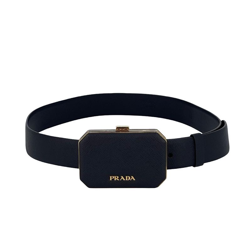 Prada Black Saffiano Leather Vanity Case Belt 80 - 1