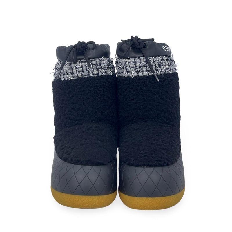 Chanel Black White Tweed Shearling Snow Boots 39 - 2