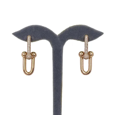 Tiffany Hardwear Rose Gold Pave Diamonds Large Link Earrings - 1