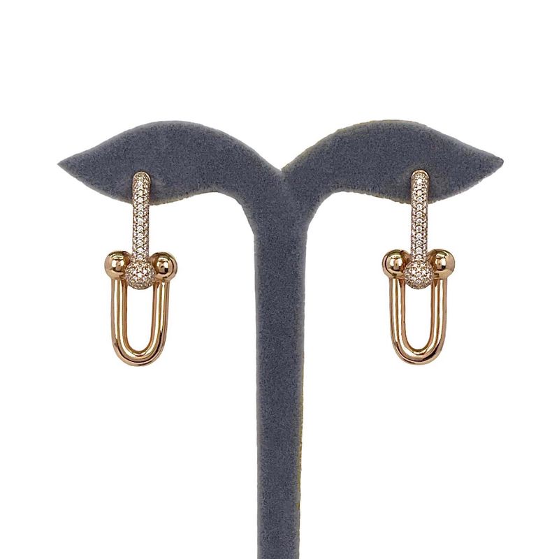 Tiffany Hardwear Rose Gold Pave Diamonds Large Link Earrings - 1