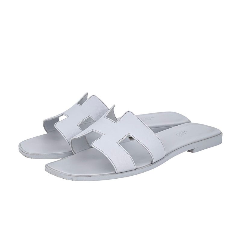Hermes Epsom Leather Bleu Glacier Oran Sandals 36.5 - 1