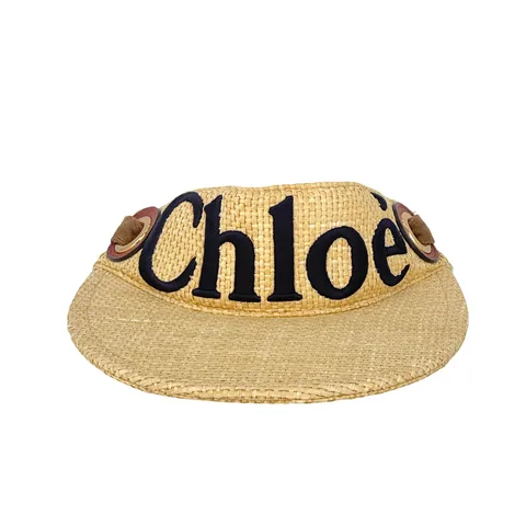 Chloe Neutral Black Logo Straw Visor - 1