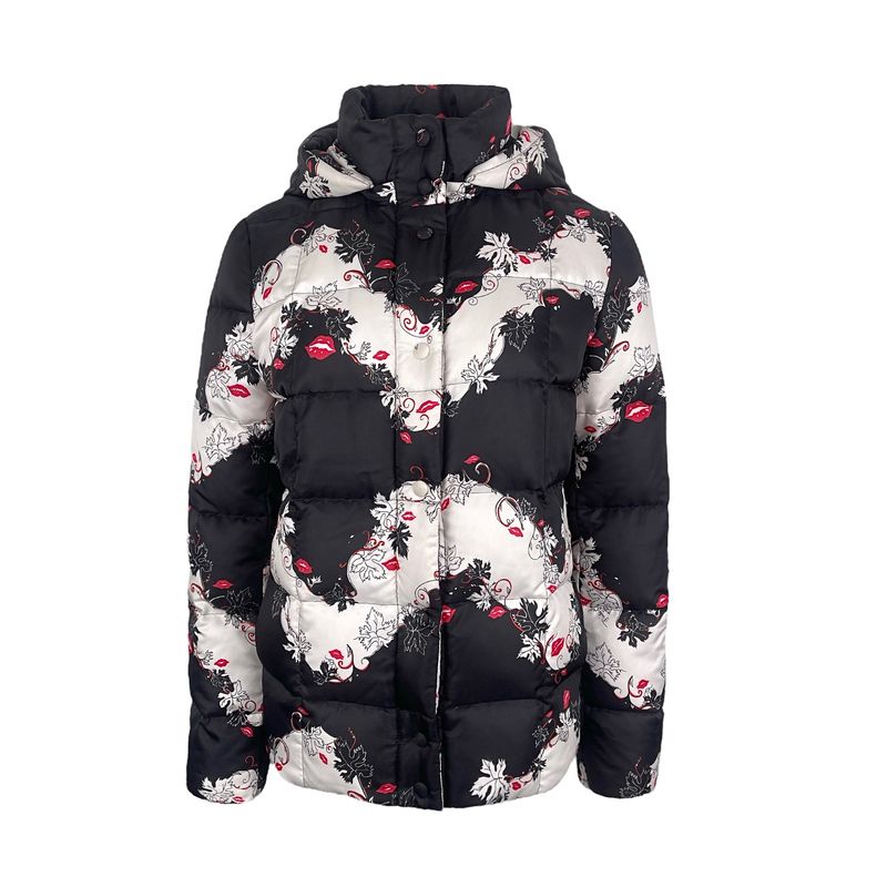 Emilio Pucci Black White Quilted Nylon Red Lips Patterned Jacket FR38 - 1