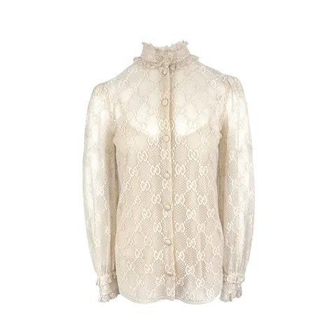 Gucci Neutral GG Lace Cotton Blouse IT40 - 1