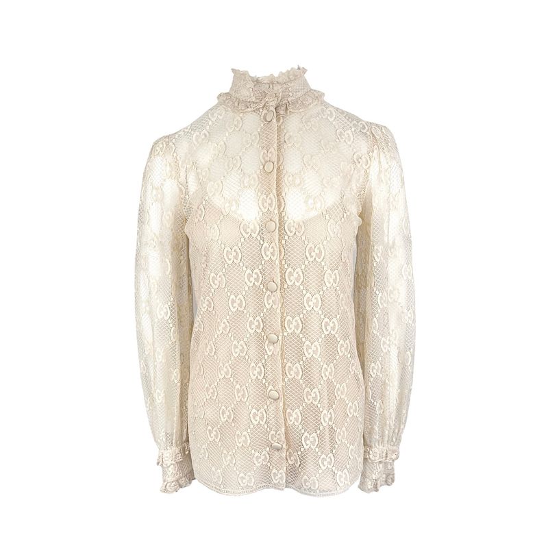 Gucci Neutral GG Lace Cotton Blouse IT40 - 1