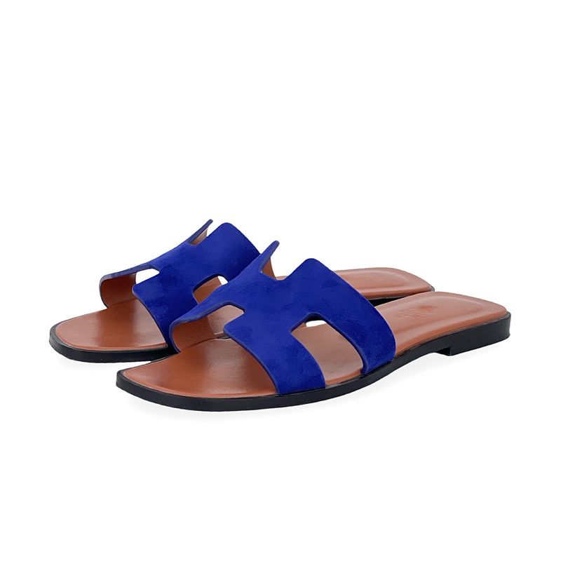 Hermes Bleu Smalt Suede Oran Sandals 37 - 1
