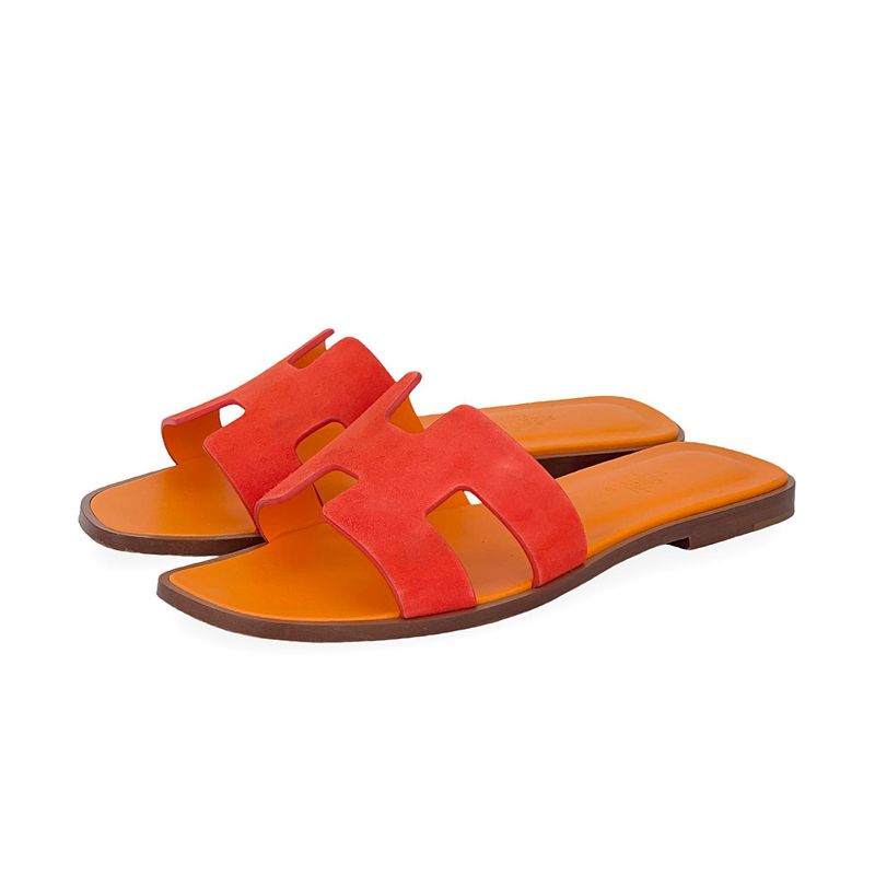Hermes Rouge Ecarlate Suede Oran Sandals 37 - 1