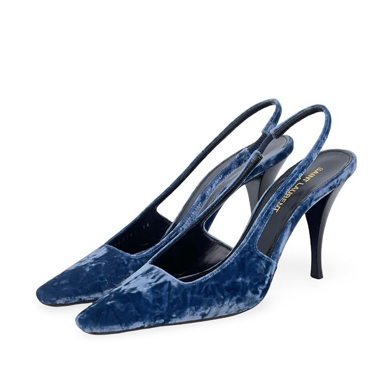 Saint Laurent Blue Velvet Blade Slingback Pumps 36 - 1