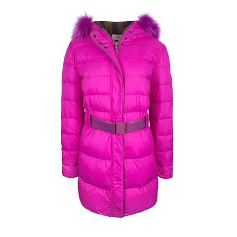 Fendi Pink Fox Fur Detail Belted Nylon Puffer Jacket IT46 - 1