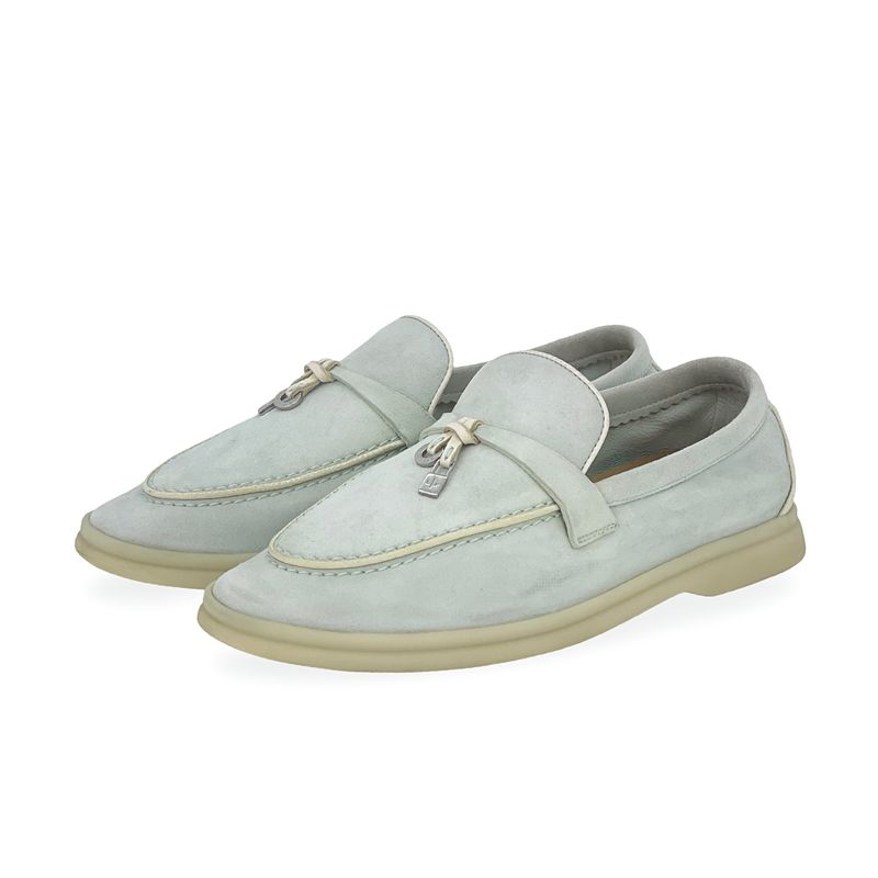 Loro Piana Pastel Green Suede Summer Charms Walk Loafers 36.5 - 1
