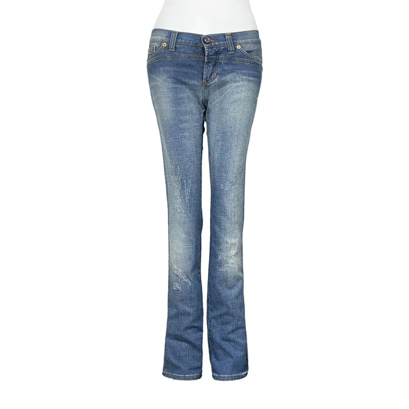 Dolce Gabbana Blue Cotton Low Rise Jeweled Denim Jeans IT40 - 1
