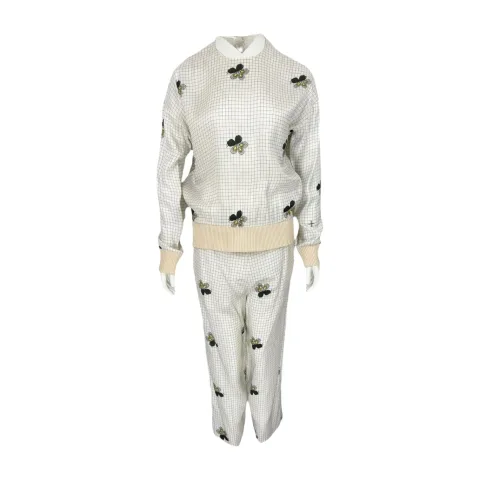 Victoria Beckham White Patterned Blouse L Pant L - 1