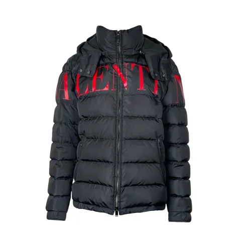 Valentino Black Red Logo Print Hooded Down Jacket IT48 - 1