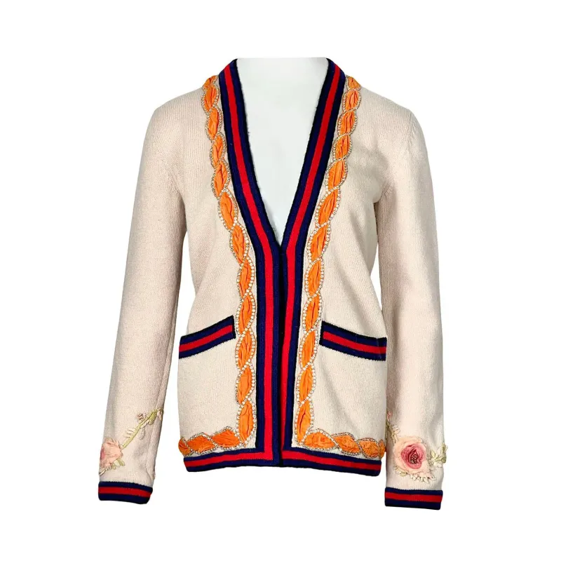 Gucci Beige Stone Detail Cardigan S - 1