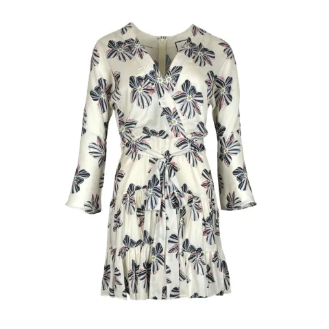 Alexis Ivory Floral Print Long Sleeve Wrap Mini Dress S - 1