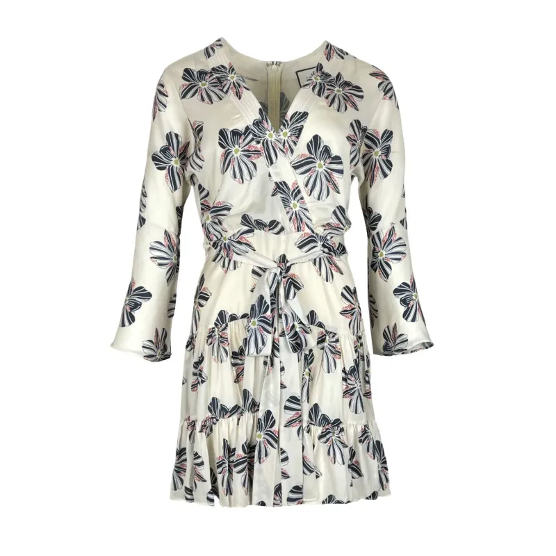 Alexis Ivory Floral Print Long Sleeve Wrap Mini Dress S - 1