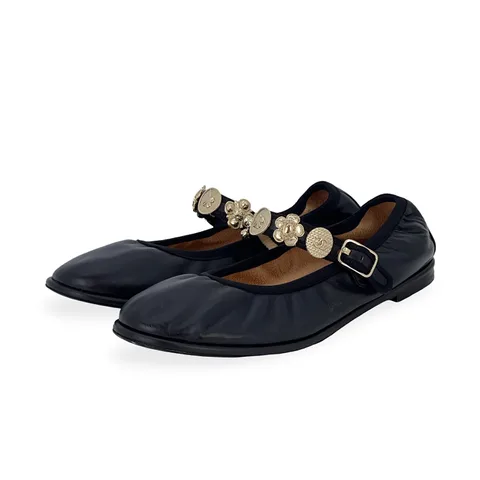 Chanel Black Lambskin Charms Mary Jane Flats 39.5