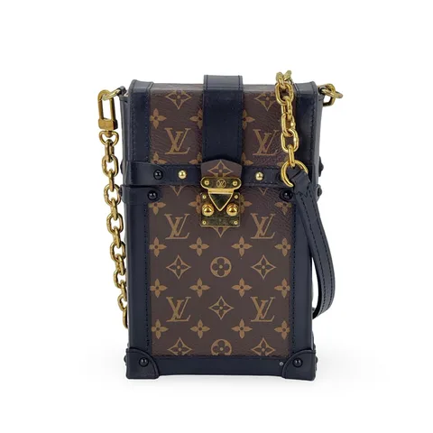 Louis Vuitton Brown Black Monogram Canvas Leather Vertical Trunk Pochette - 1
