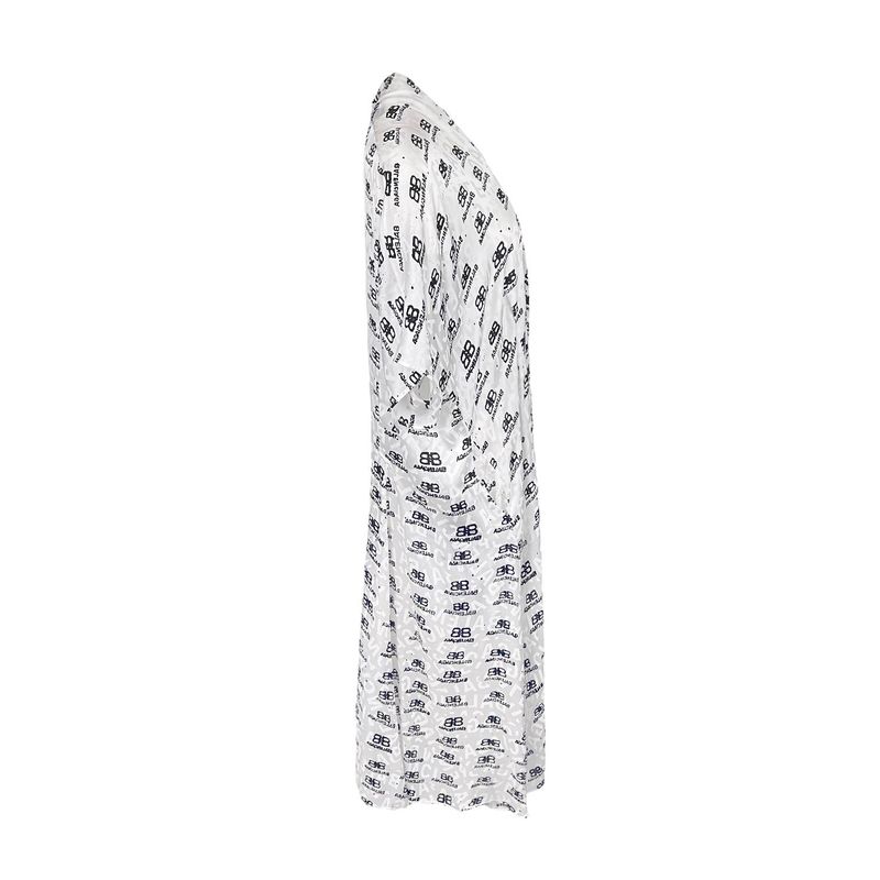 Balenciaga White Black BB Icon Print Logo Jacquard Silk Oversized Midi Dress 2 - 2