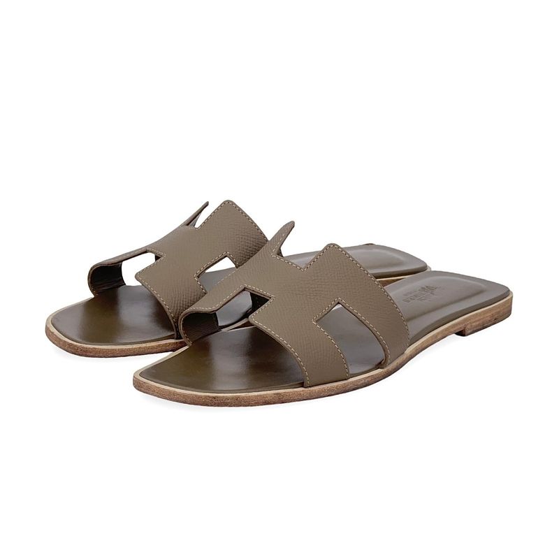 Hermes Etoupe Epsom Leather Oran Sandals 39 - 1