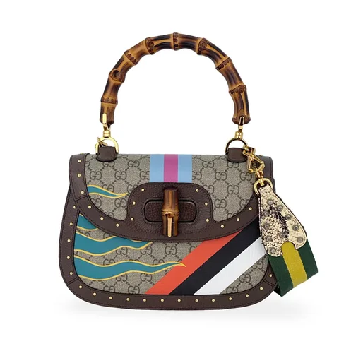 Gucci Multicolor GG Supreme Canvas Leather Python Medium Bamboo Top Handle Bag - 1