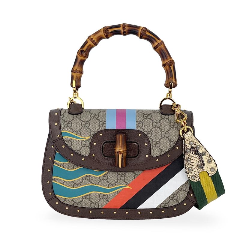 Gucci Multicolor GG Supreme Canvas Leather Python Medium Bamboo Top Handle Bag - 1