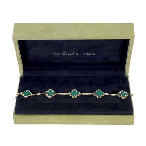 Van Cleef & Arpels Malachite Vintage Alhambra 5 Motifs Yellow Gold Bracelet - 1