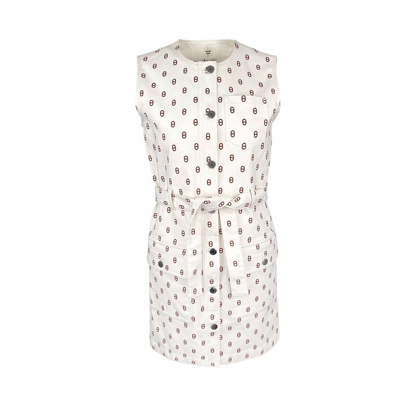 Hermes Marron Fauve Chaine Dancre Printed Denim Dress 36 - 1