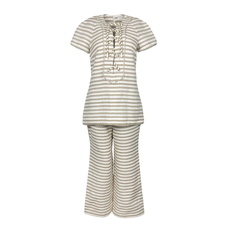 Zimmermann Beige Cream Lace Up Striped Cotton Blend Mini Dress 1 Trousers 1 - 1
