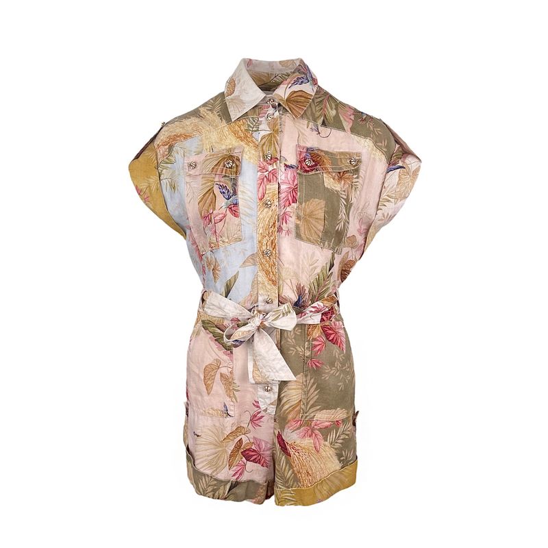 Zimmermann Ascension Leaf Print Linen Playsuit 0 - 1