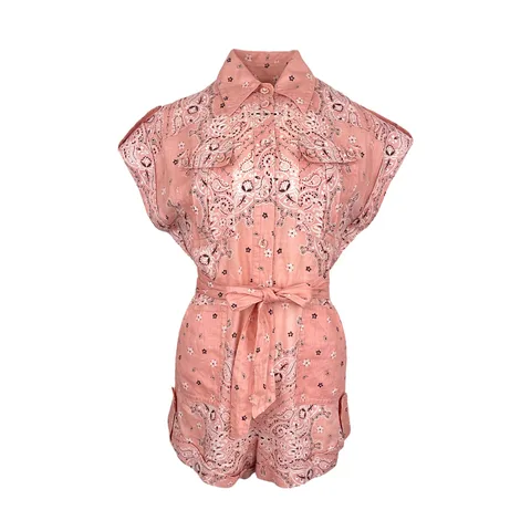 Zimmermann Pink Graphic Print Linen Playsuit 0 - 1