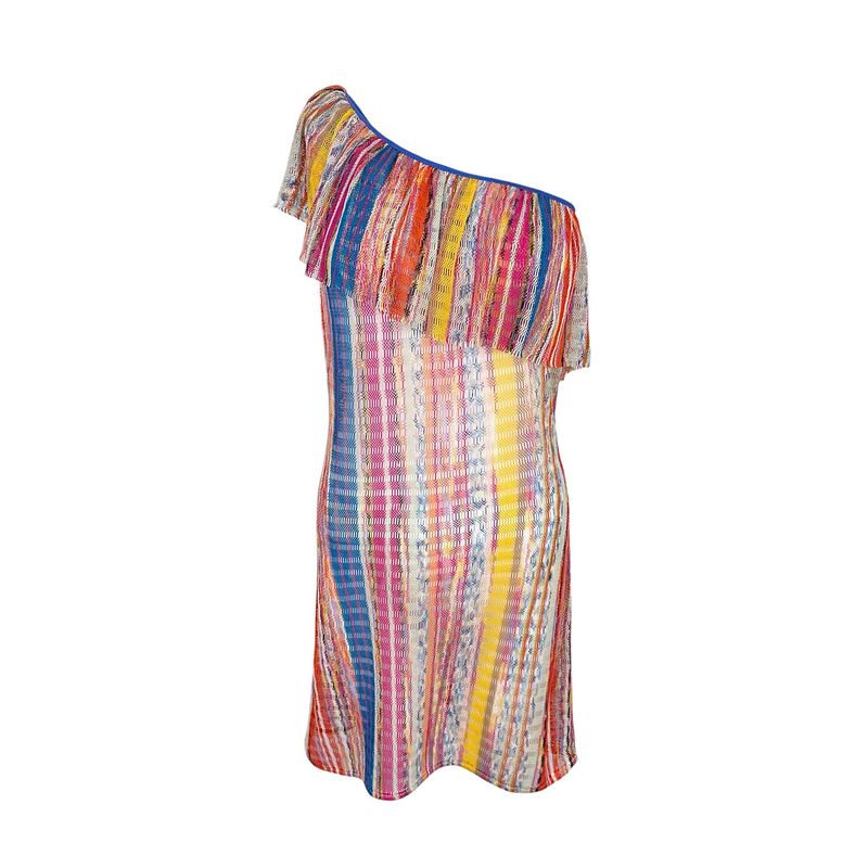 Missoni Multicolor One Shoulder Ruffled Crochet Knit Mini Dress IT42 - 1