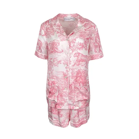 Christian Dior Pink White Toile De Jouy Silk Shirt FR38 Short FR40 - 1