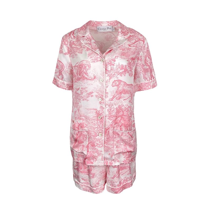 Christian Dior Pink White Toile De Jouy Silk Shirt FR38 Short FR40 - 1