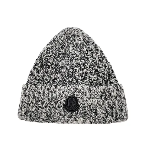 Moncler Black White Wool Logo Patch Beanie Hat