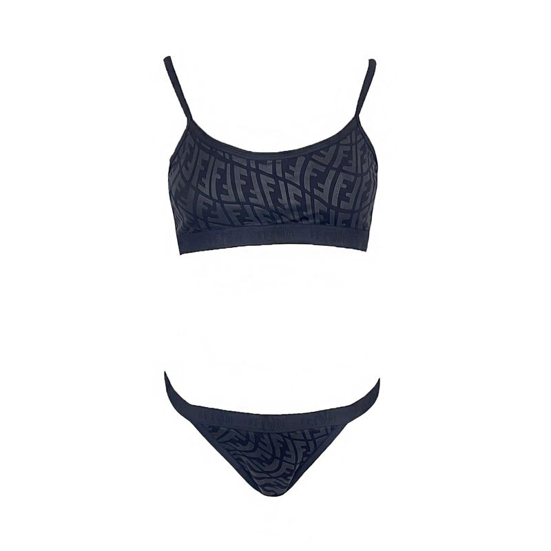 Fendi Black Grey FF Logo 2 Pieces Bikini Set IT40 - 1
