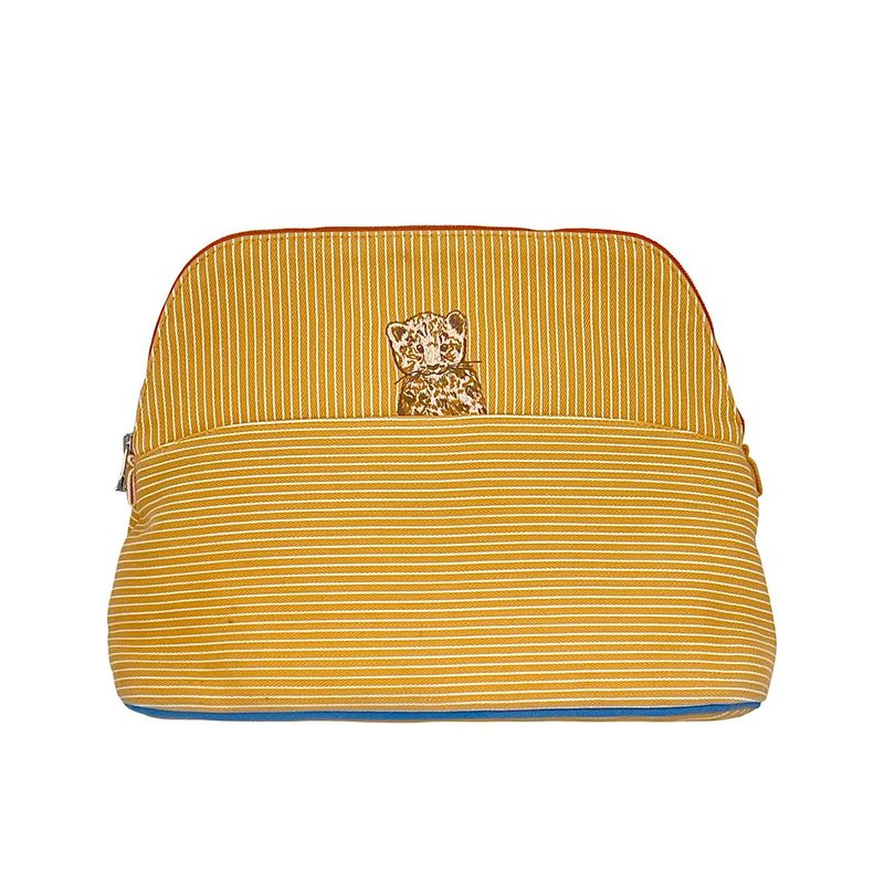 Hermes Yellow Striped Cotton Canvas Tiger Embroidered Bolide Passe Passe Case - 1