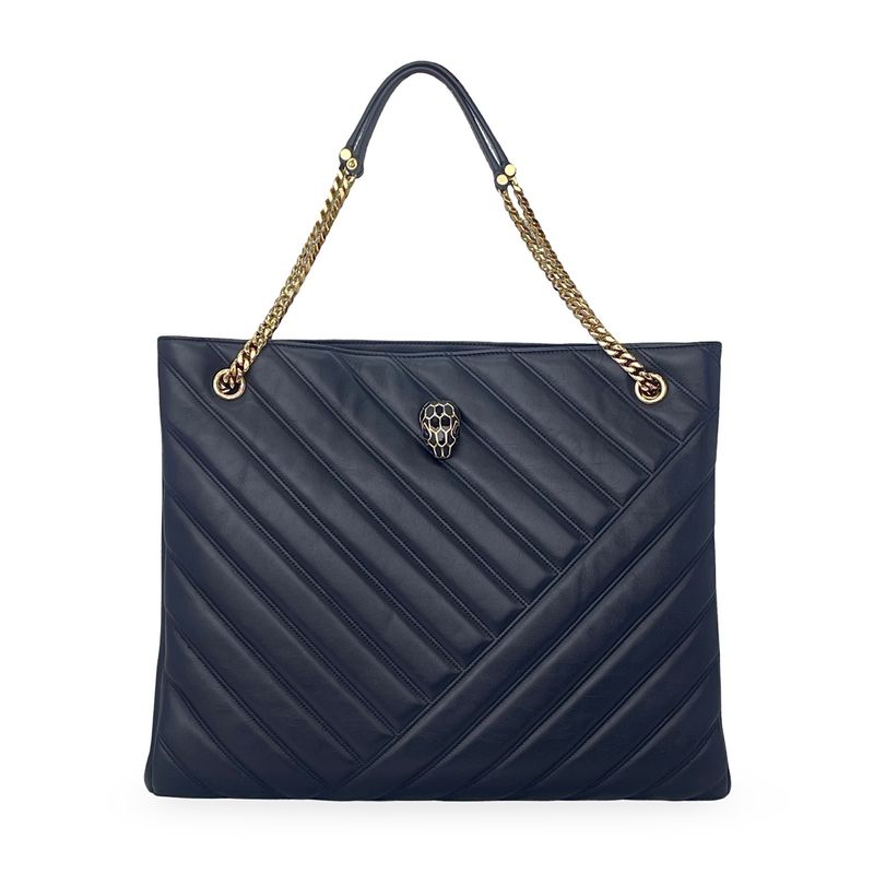 Bvlgari Black Matelasse Soft Calfskin Serpenti Cabochon Tote Bag - 1